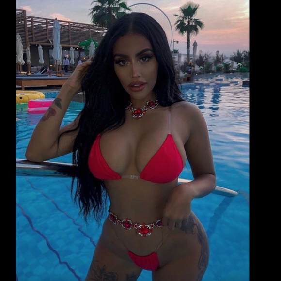 NEW! FASHION NOVA! CLEAR SKIES RED CLEAR STRAP BIKINI - Picture 7 of 9
